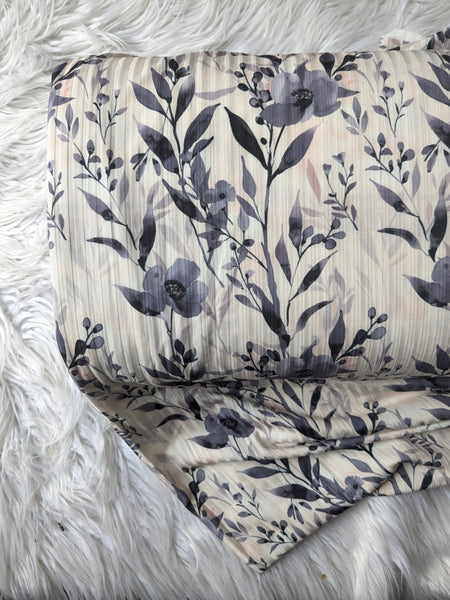 Danielle Dusty Blue Floral | Unbrushed Rib Knit|By the Half Yard