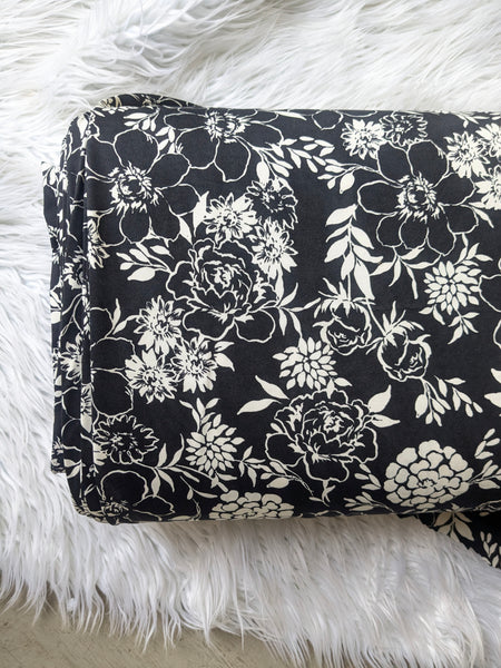 Black Stencil Floral DTY | By the Half Yard