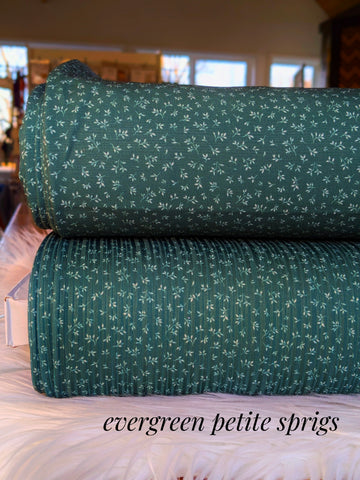 Custom Print |Evergreen Petite Sprigs | Linen Look Poly & Unbrushed Variegated Rib Knit|By the Half Yard