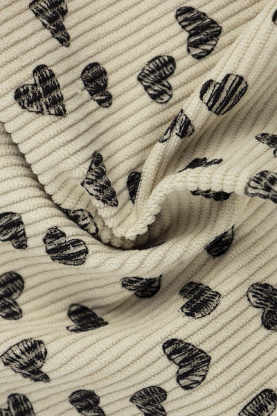 Handdrawn Hearts Corduroy Wide Ribs| Cotton| By the Half Yard
