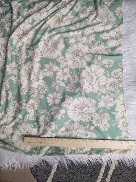 Large Stencil Floral Seafoam Green DTY | By the Half Yard