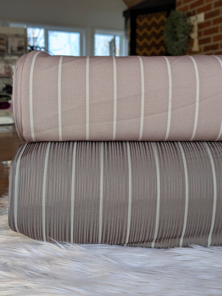 Custom Print |Taupe & Mocha Stripe| Linen Look Poly & Unbrushed Variegated Rib Knit|By the Half Yard