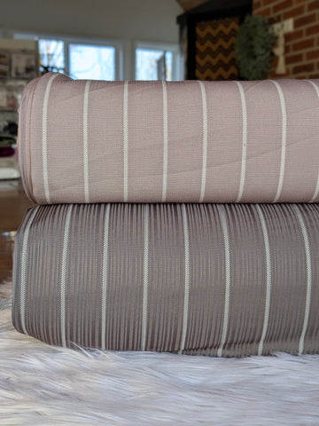 Custom Print |Taupe & Mocha Stripe| Linen Look Poly & Unbrushed Variegated Rib Knit|By the Half Yard