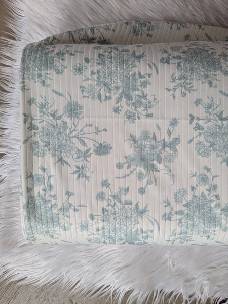 Custom Print |Seafoam Stencil Bouquet| Unbrushed Rib Knit| By the Half Yard