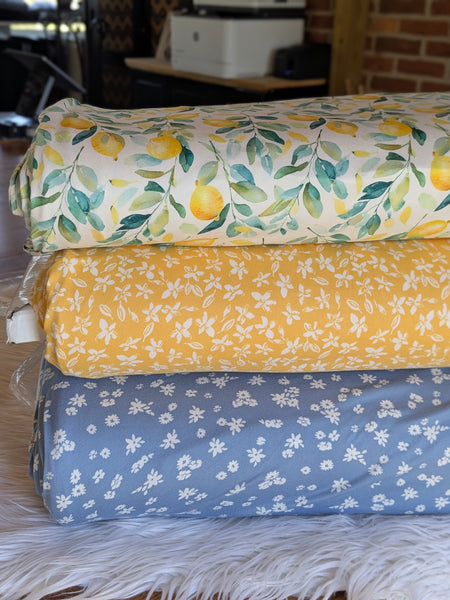 Watercolor Lemons  |Double Brushed Poly|By the Half Yard