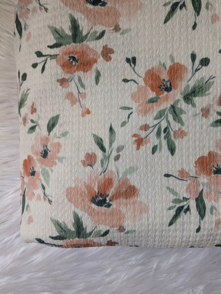 Salmon/Peach Watercolor Floral | Textured Missioni Knit| By the Half Yard