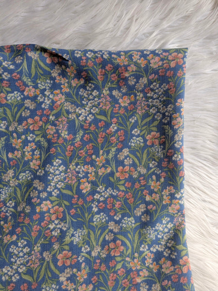 Blue Wildflowers|Linen Look Polyester | By the Half Yard