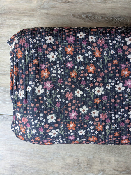 Christy Floral in Black • Summer Breeze Knit|By the Half Yard