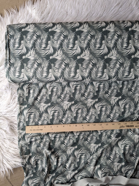 Palm Leaves on Deep Green| Unbrushed Rib Knit|By the Half Yard