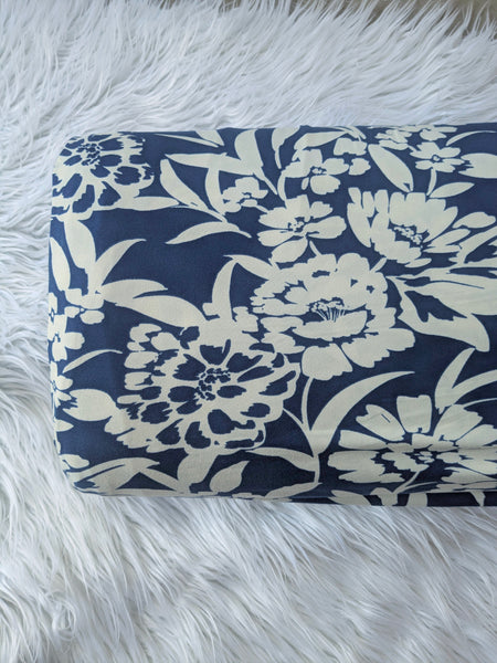 Navy With Large Floral|Double Brushed Poly|By the Half Yard
