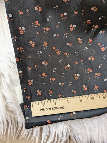 Rust Sprigs on Black| Poly Crepe | By the Half Yard