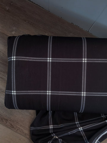 Large Windowpane Plaid on Black| Unbrushed Rib or Lightweight Liverpool Knit|By the Half Yard
