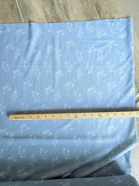Exclusive Design | Dusty Blue Stencil Bouquet | Swiss Dot Knit |By the Half Yard