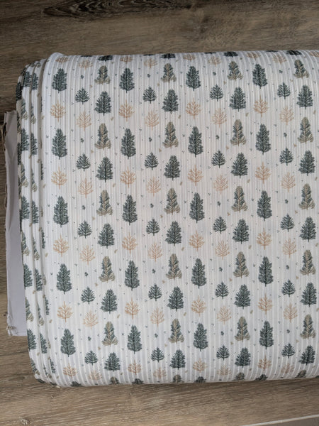 Custom Design|Evergreen & Gold Stems Unbrushed Rib Knit|By the Half Yard