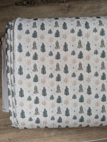 Custom Design|Evergreen & Gold Stems Unbrushed Rib Knit|By the Half Yard