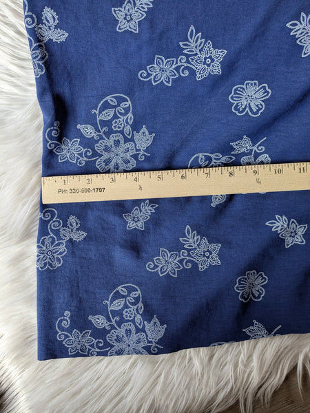 Navy Stencil Floral Embroidered Look |Polyester Air Flow| By the Half Yard