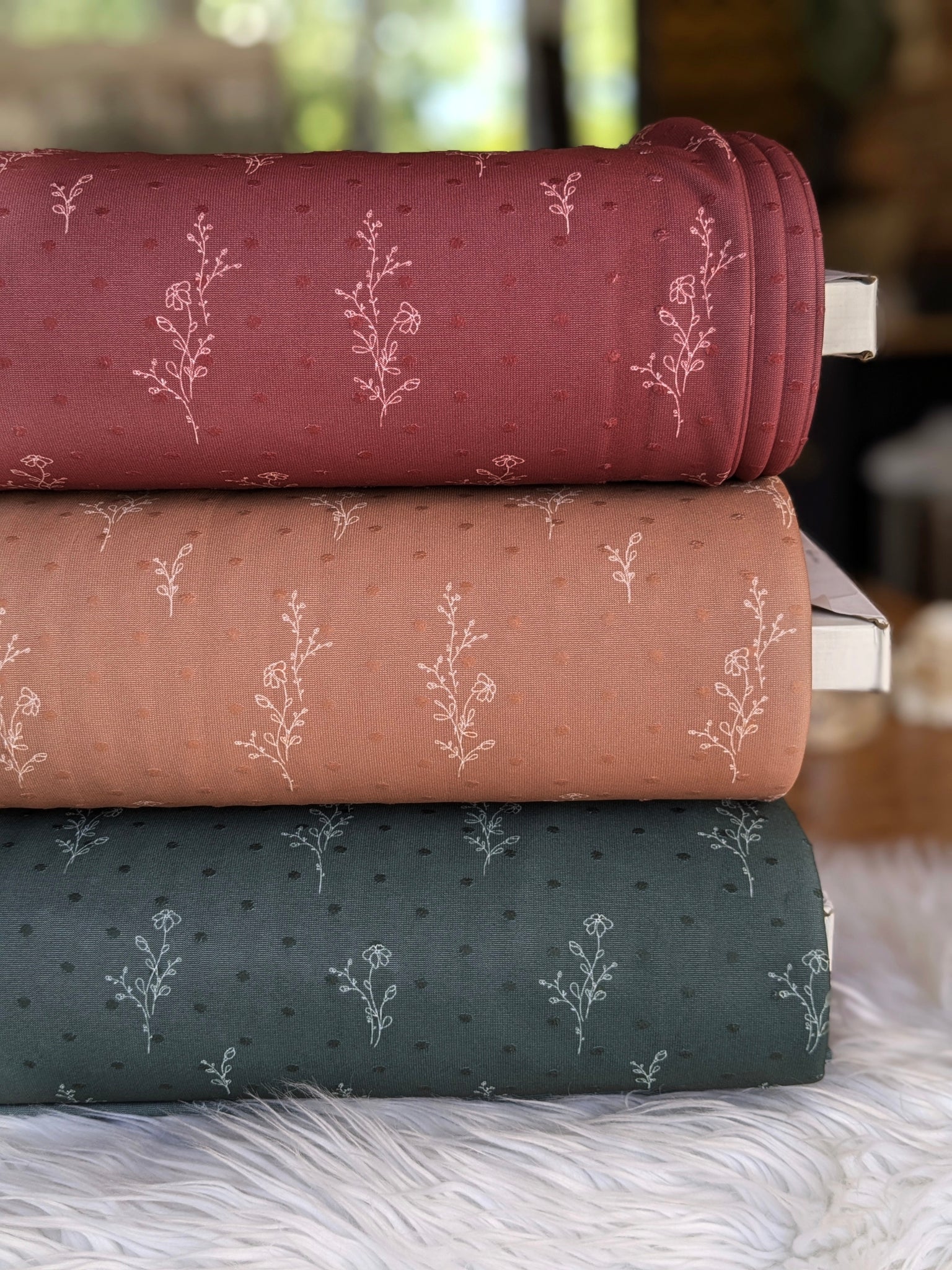 Stencil Sprigs |Swiss Dot Poly Knit|By the Half Yard