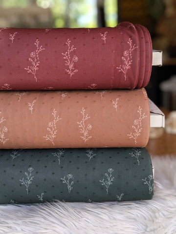 Stencil Sprigs |Swiss Dot Poly Knit|By the Half Yard