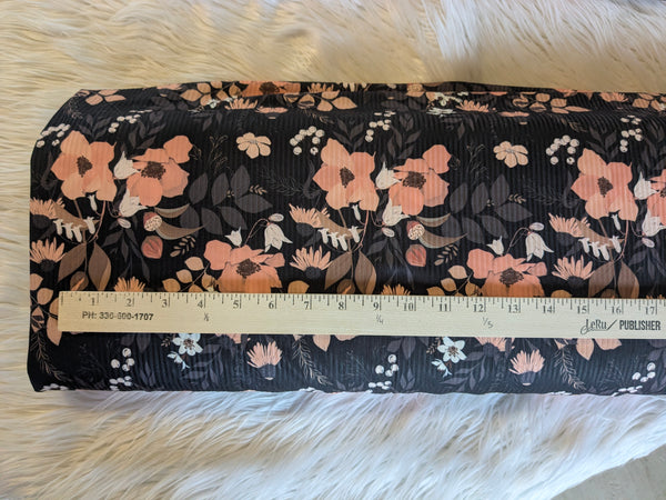 Salmon Floral |Unbrushed Rib Knit|By the Half Yard