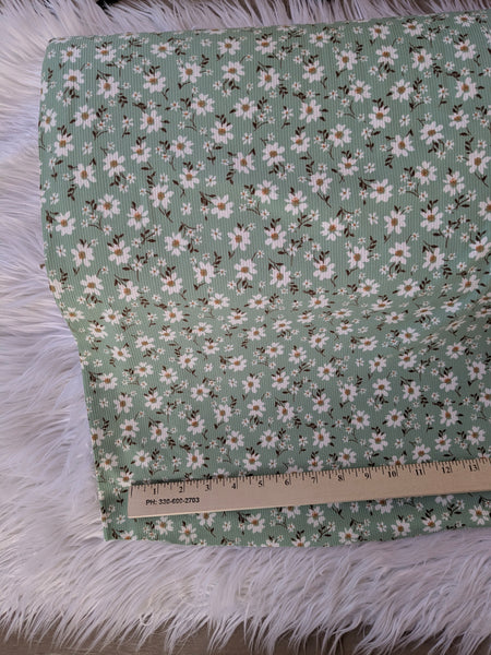 Daisies on Sage| Yummy Rib Knit|By the Half Yard