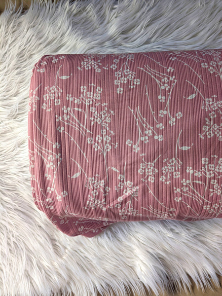 Mauve Sprigs | Variegated  Rib Knit |By the Half Yard