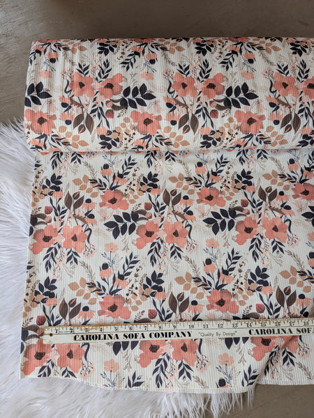 Salmon Floral |Unbrushed Rib Knit|By the Half Yard