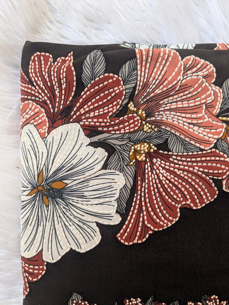 Salmon & Red Poppies on Chocolate DTY | By the Half Yard