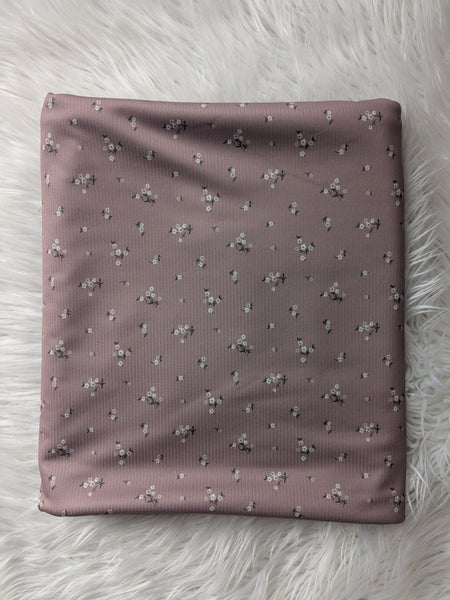 Mauve Petite Print|Mini Rib Knit |By the Half Yard