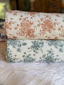 Custom Print|Stencil Bouquet| Polyester Slub Linen Look| By the Half Yard