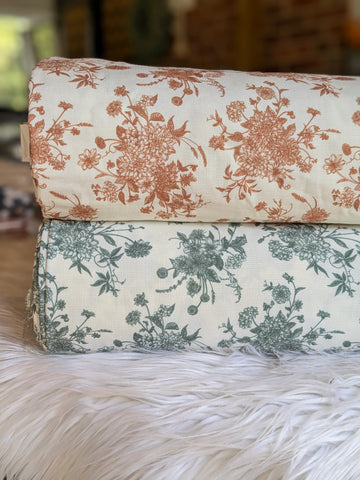 Custom Print|Stencil Bouquet| Polyester Slub Linen Look| By the Half Yard