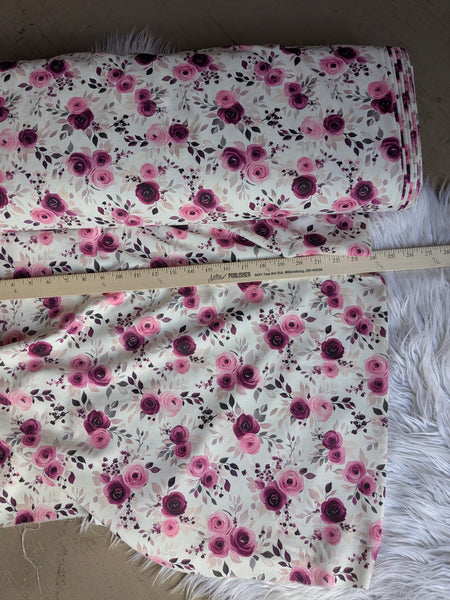 Raspberry Floral| Polyester Slub Linen Look| By the Half Yard