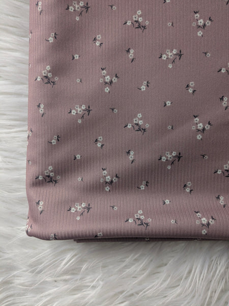 Mauve Petite Print|Mini Rib Knit |By the Half Yard
