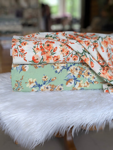 Mint or Coral Bouquet| Linen Dream Poly  |Polyester Air Flow| By the Half Yard