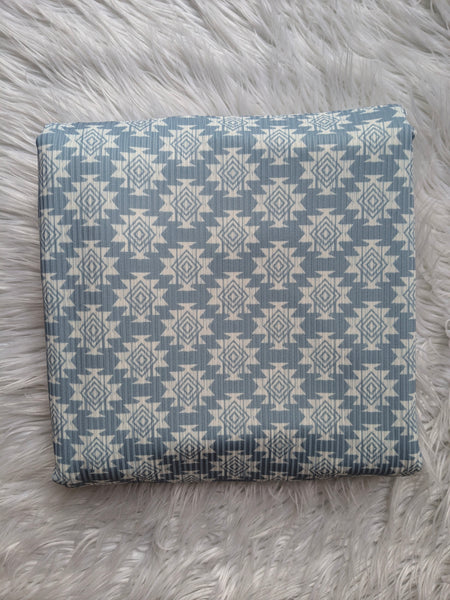 Custom Print | Blue Aztec Diamonds | Unbrushed Rib Knit|By the Half Yard