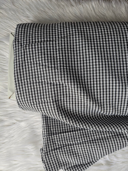 Black & White Gingham Plaid| Seersucker Poly | By the Half Yard