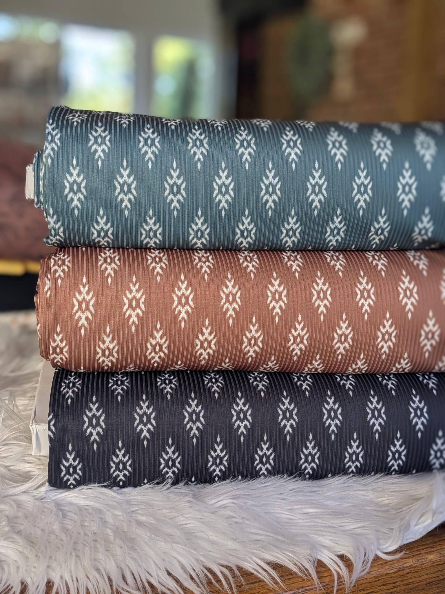Custom Print|Aztec Diamonds|  Unbrushed Rib Knit|By the Half Yard