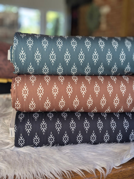 Custom Print|Aztec Diamonds|  Unbrushed Rib Knit|By the Half Yard
