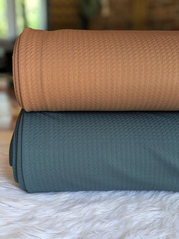 Copper or Teal Cable Rib Knit| Textured Solids|By the Half Yard