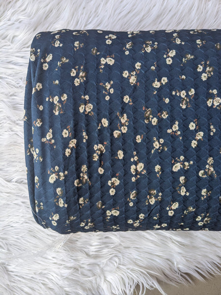 Taupe Petite Print on Navy Embossed Poly Knit| By the Half Yard