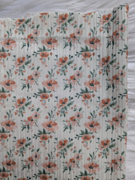 Custom Print |Petite Salmon Floral| Unbrushed Rib Knit|By the Half Yard