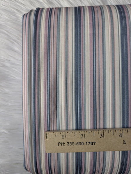 Custom Print |Navy & Mauve Multi stripes |Unbrushed Rib Knit|By the Half Yard