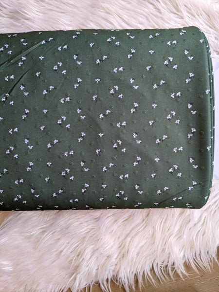 Petite Floral on Dark Sage/Olive|Swiss Dot Poly Knit|By the Half Yard