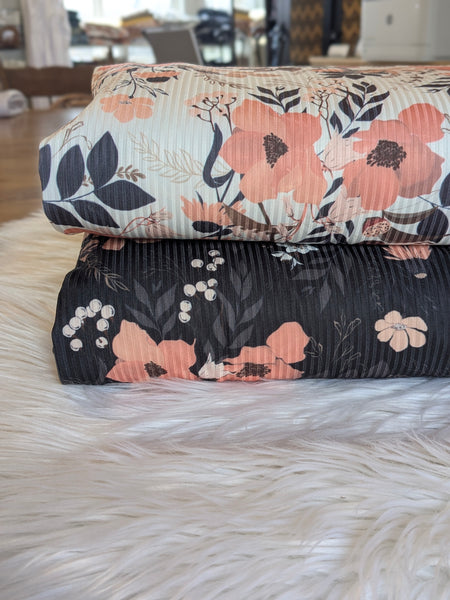Salmon Floral |Unbrushed Rib Knit|By the Half Yard