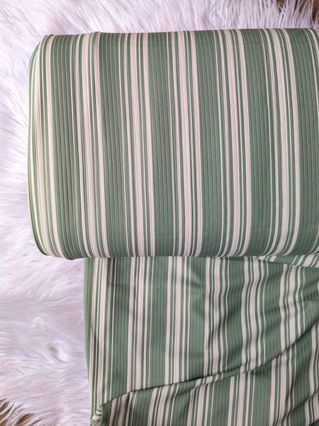 Harbor Pinstripe Summer Sage |Unbrushed Reign Rib Knit|By the Half Yard