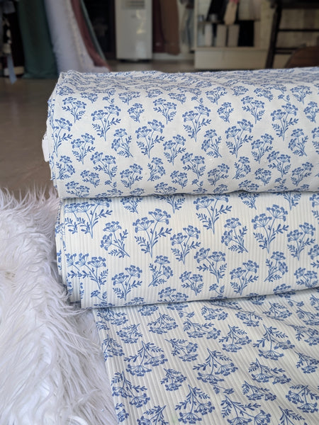 Custom Print |Summer Blue Bouquet|Unbrushed Rib Knit|By the Half Yard