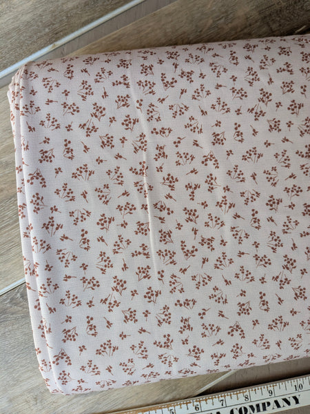Custom Print| Petite Rust Sprigs on Cream  |Polyester Slub Linen Look| By the Half Yard