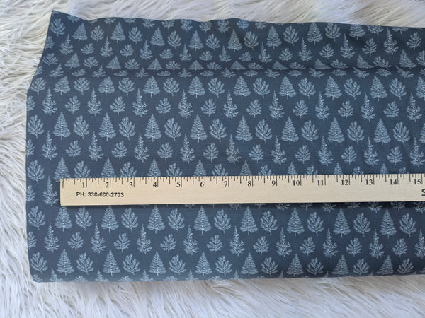 Stems on Dusty Blue|Polyester Slub Linen Look| By the Half Yard