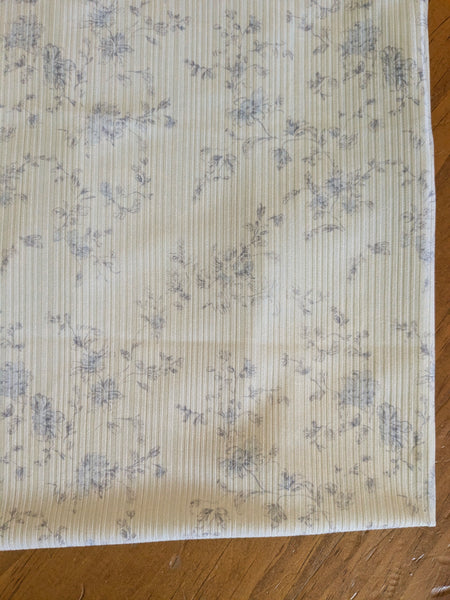 Custom Print |Cottage Blue on Cream | Unbrushed Variegated Rib Knit|By the Half Yard