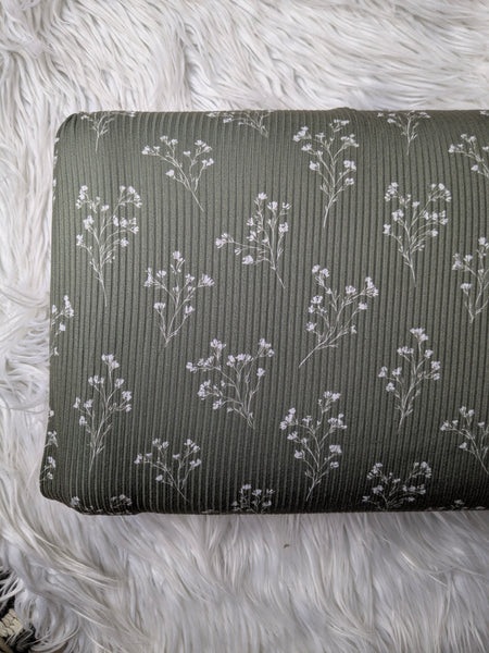 Sprigs on Deep Green| Yummy Rib Knit|By the Half Yard