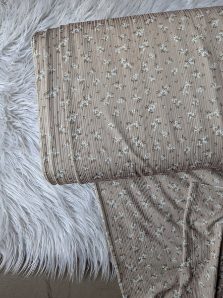Custom Print|Petite Olive Clusters on Toffee |Unbrushed Variegated Rib Knit|By the Half Yard